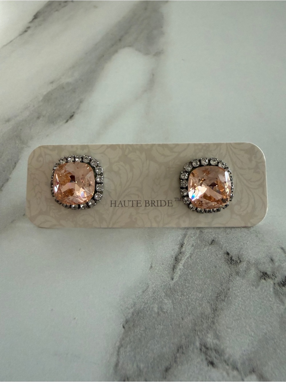 Haute Bride Peach SWAROVSKI Halo Stud Earrings